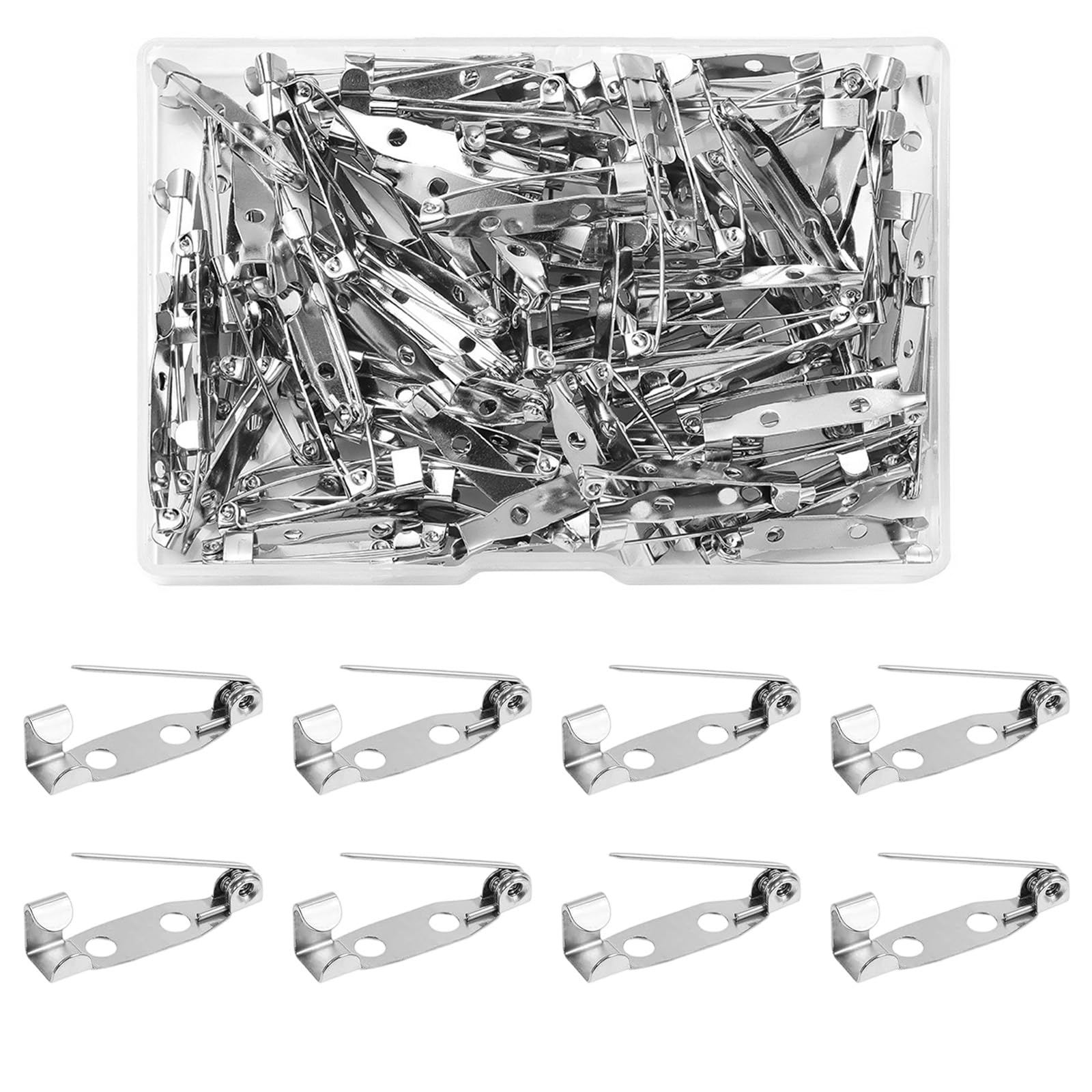 100 Pcs Silver Brooch Pins, Bar Fastener, Secure Back Clasp for DIY Crafts, Custom Jewellery Making, Blank Name Tags, Fabric Corsages, Badges