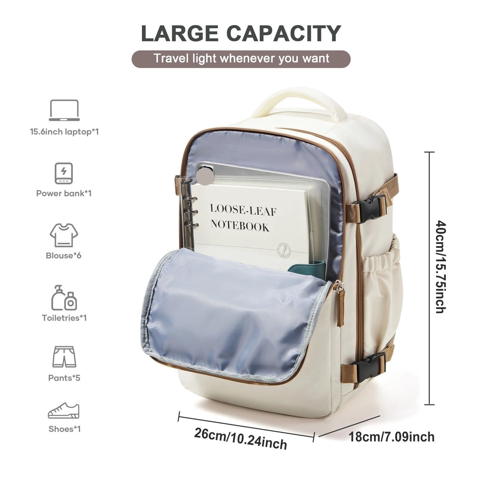 Bolsa De Cabina Mochila de viaje for avión de cabina, equipaje de mano, mochila de cabina, equipaje de mano for hombres y mujeres, bolsas for ordenador portátil de 15,6 pulgadas Para Viajar(Black)
