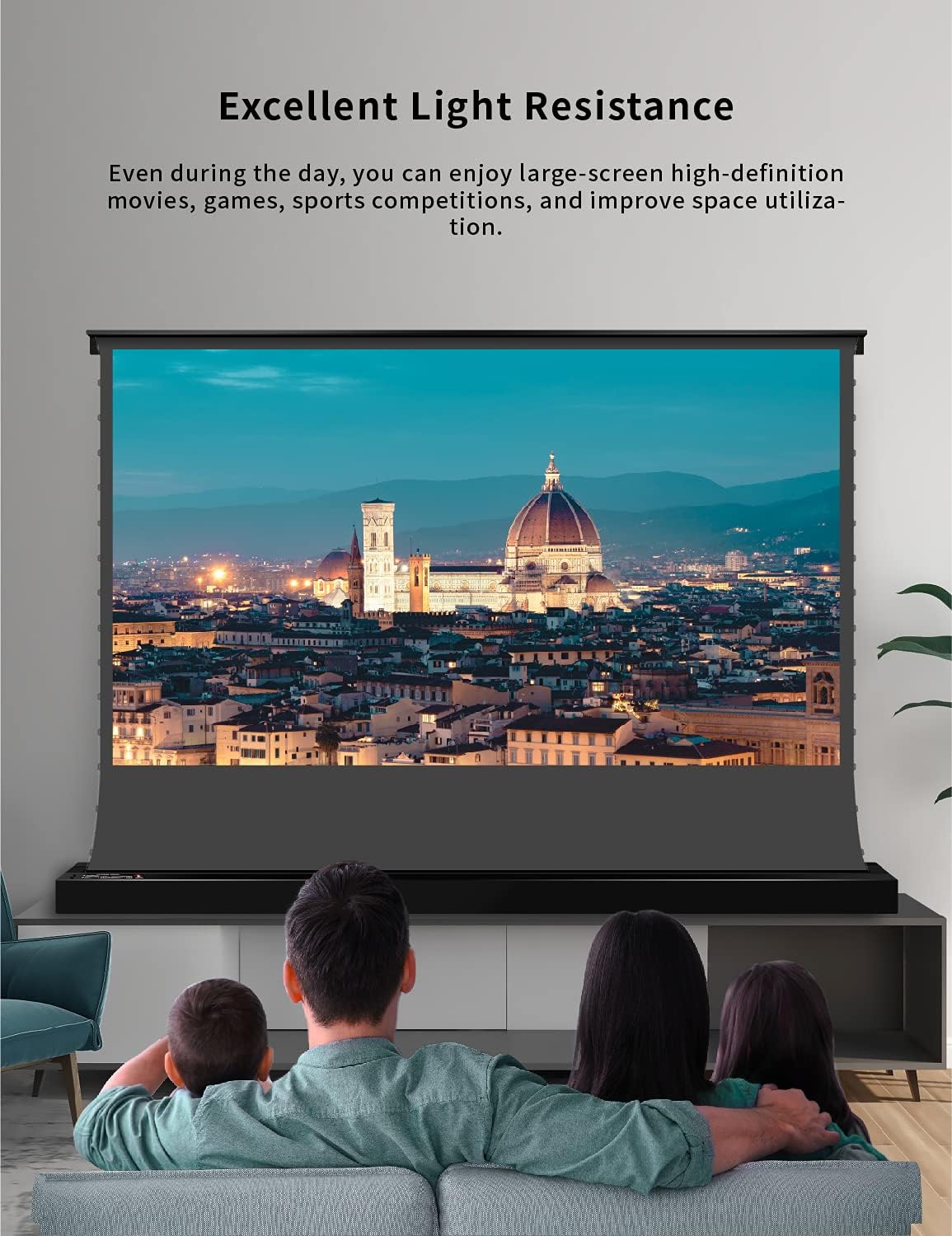 VIVIDSTORM-Long Focus ALR Screen,Sound Transparent Perforated,Black Housing Motorized Floor-Rising Projection Screen,Compatible with Lumen up to 2500ANSI of Ordinary Projector,VSDSTPALR92H