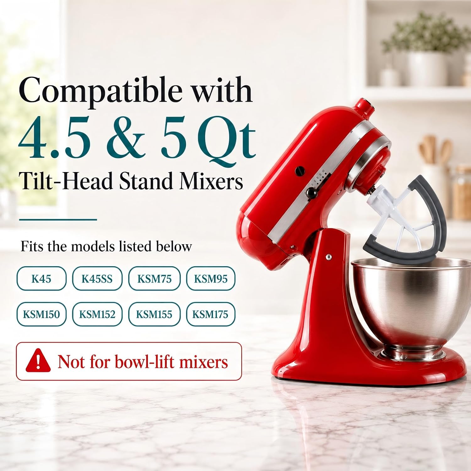 Flex Edge Beater for 4.5-5 Qt Tilt-Head Stand Mixer, Silicone Scraper Paddle Attachment, Non-Stick Mixing Blade, Mixer Replacement Part Compatible with KitchenAid