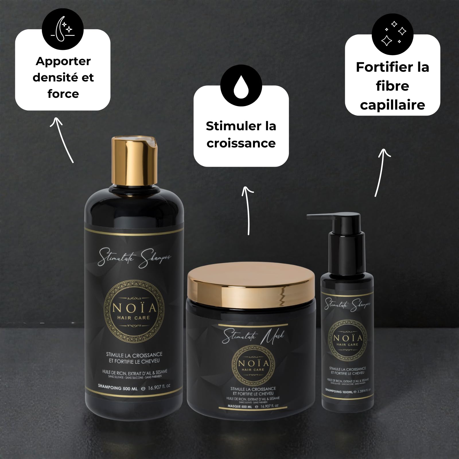 Prestige Zestaw do włosów STIMULATE - Szampon Trio + Maska + Serum + Brushing Brushing Pędzel do włosów - OLEJEK RYCYnowy - NOJA HAIR