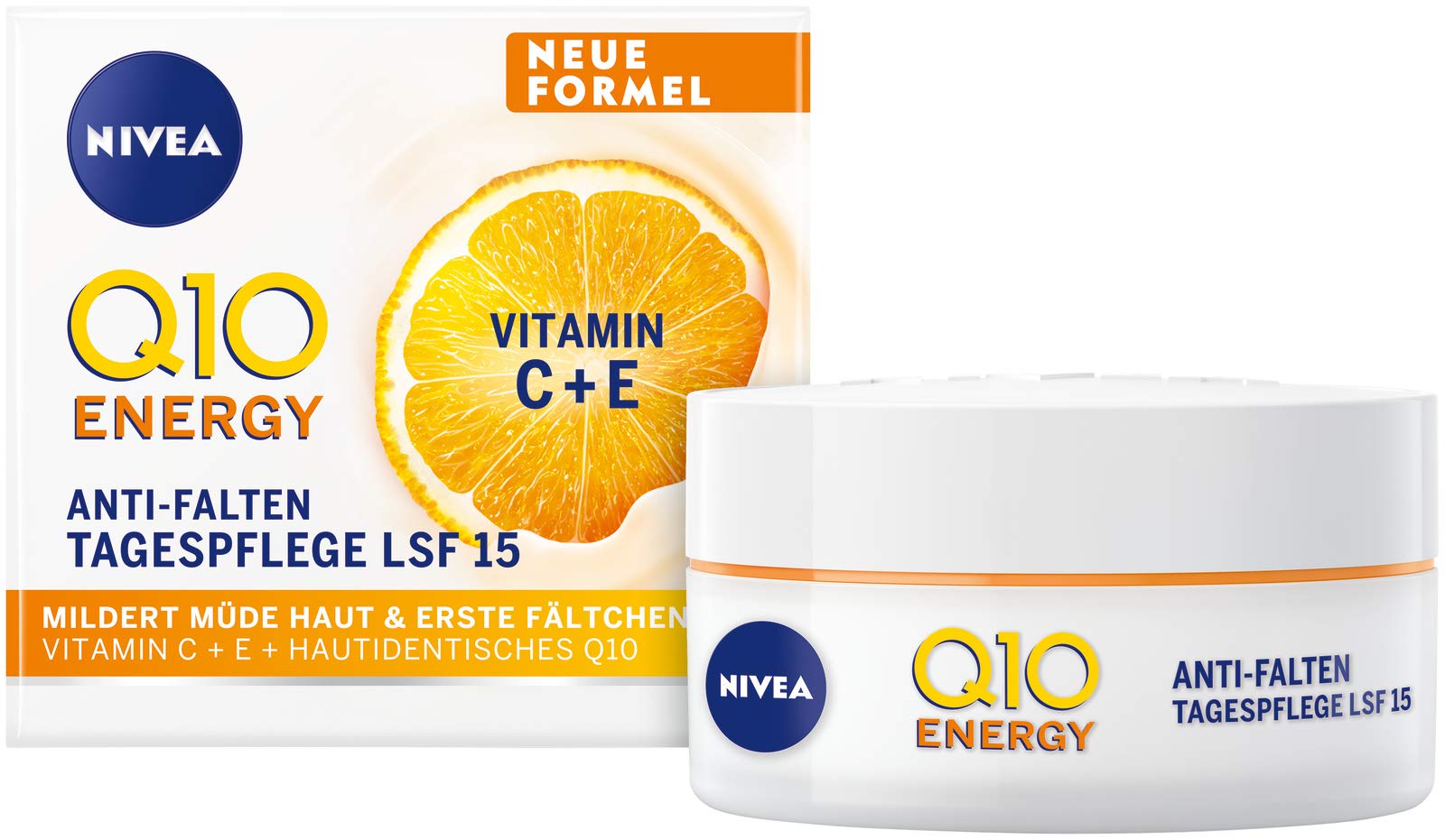 NIVEA Q10 Antirughe ENERGY Vitamina C Cura diurna idratante viso con Q10, vitamina C ed estratto di guaranà, crema viso con SPF 15 per pelle stanca (50 ml)