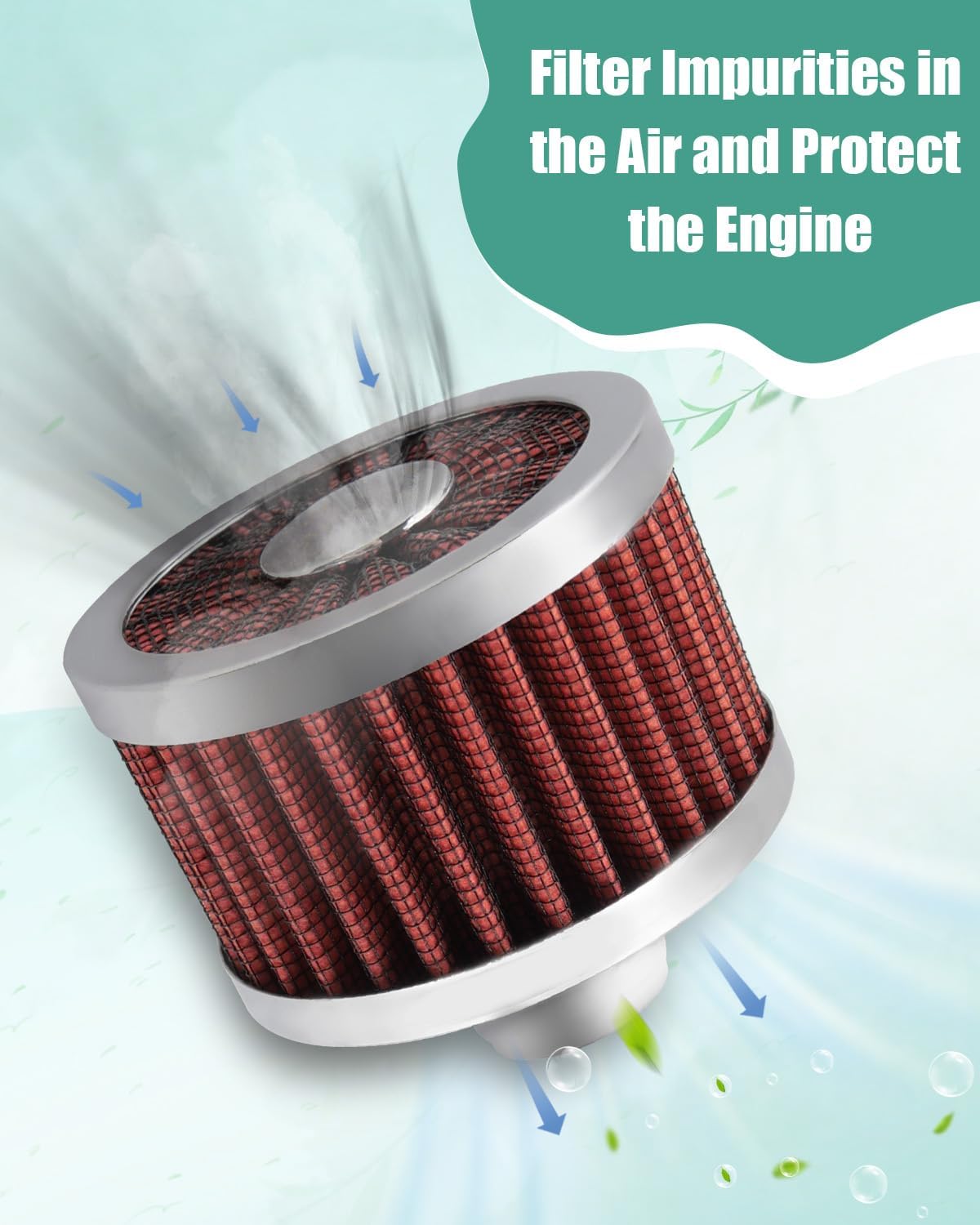 2PCS Car Air Filter Fit for Vehicles with 23mm Air Intake, High Flow Vent Valve Cover Breather Filter (Red)