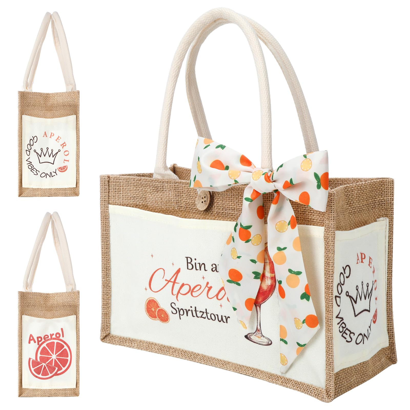 Aperol torba na prezent, 32 x 22 x 13 cm, torba Aperol Spritz z 1 jedwabnym szalikiem, torba na zakupy z motywem apperolu, torba jutowa dla dziewczyny, koleżanki i miłośników apperolu