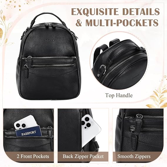 RAVUO Small Backpack Women,Faux Leather Rucksack Mini Ladies Shoulder Bag
