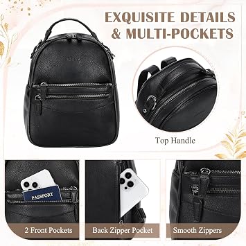 RAVUO Small Backpack Women,Faux Leather Rucksack Mini Ladies Shoulder Bag
