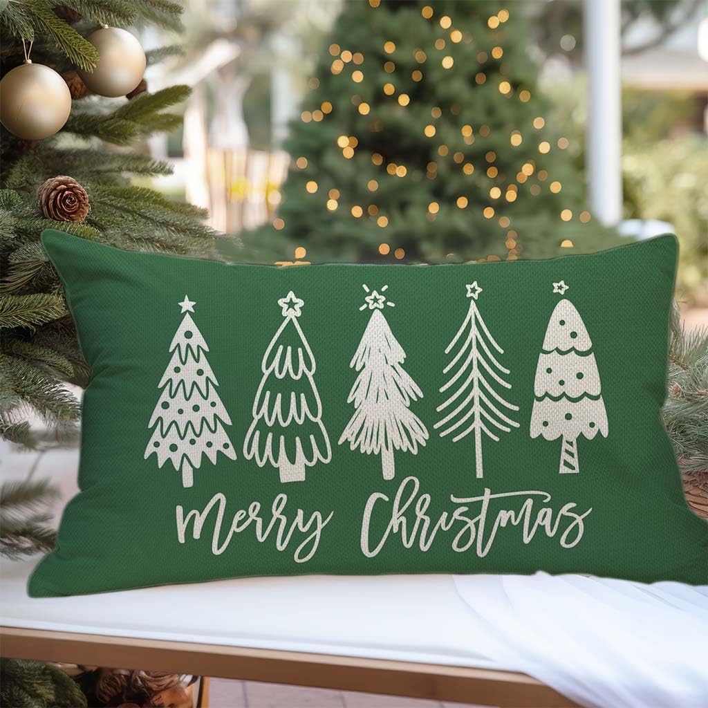 Christmas Pillow Covers 12x20 Inc, Merry Christmas Decor, Green image 4