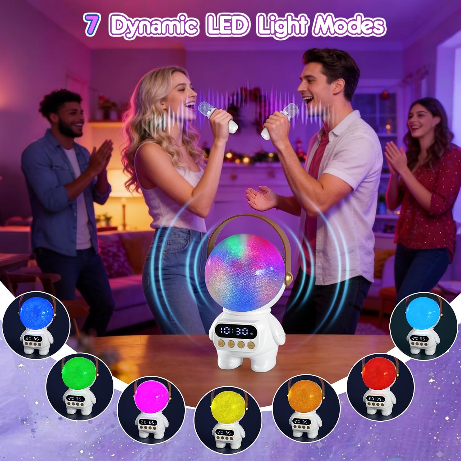 MEGUO Astronaut Karaoke Machine,Bluetooth Speakers & Color-Changing Light with 2 Wireless Microphones,Ideal Birthday Party Gift for Men Women Adult Friends Gathering Family Entertainment (White)