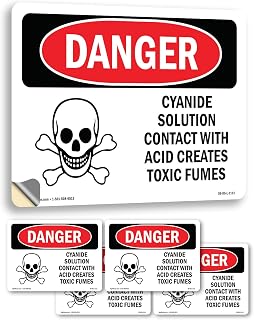 Cyanide Solution OSHA Danger Vinyl Decal Label 5 Inch x 3.5 Inch - 5 Pack