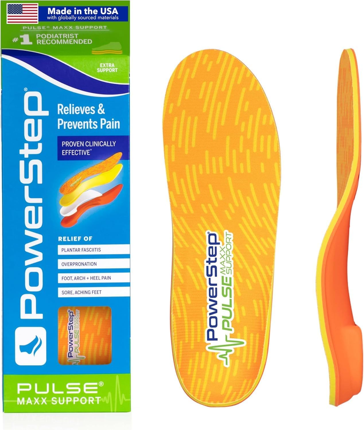 PowerStep Pulse Maxx Running Insoles - Overpronation Corrective Orthotic Inserts for Running Shoes - Maximum Ankle, Foot Pain Relief & Arch Support Insoles - Made in The USA (M 8-8.5 / W 10-10.5)
