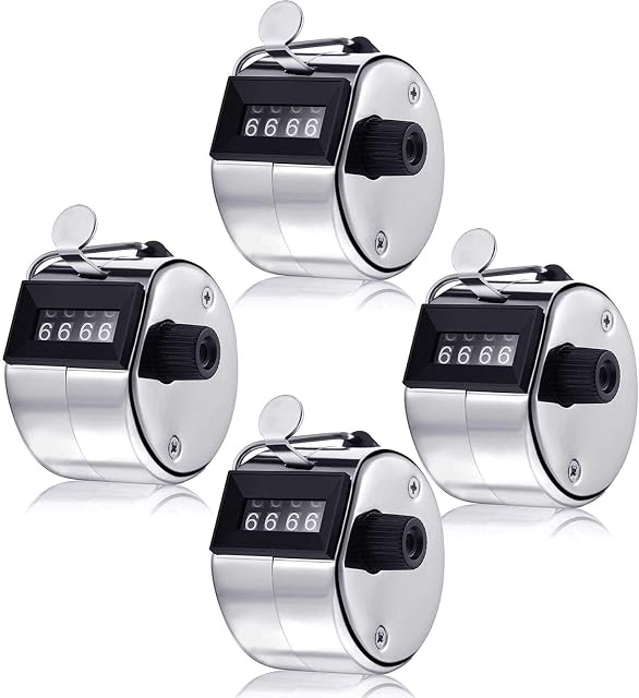 Jeantet Sport Tally Counter Hand Held Clicker Manual 4 Digit Value 3 4 Pack Mechanical Number Lap Tracker Clickers With Metal Finger Ring Hoop Holder Color Silver For Men Women