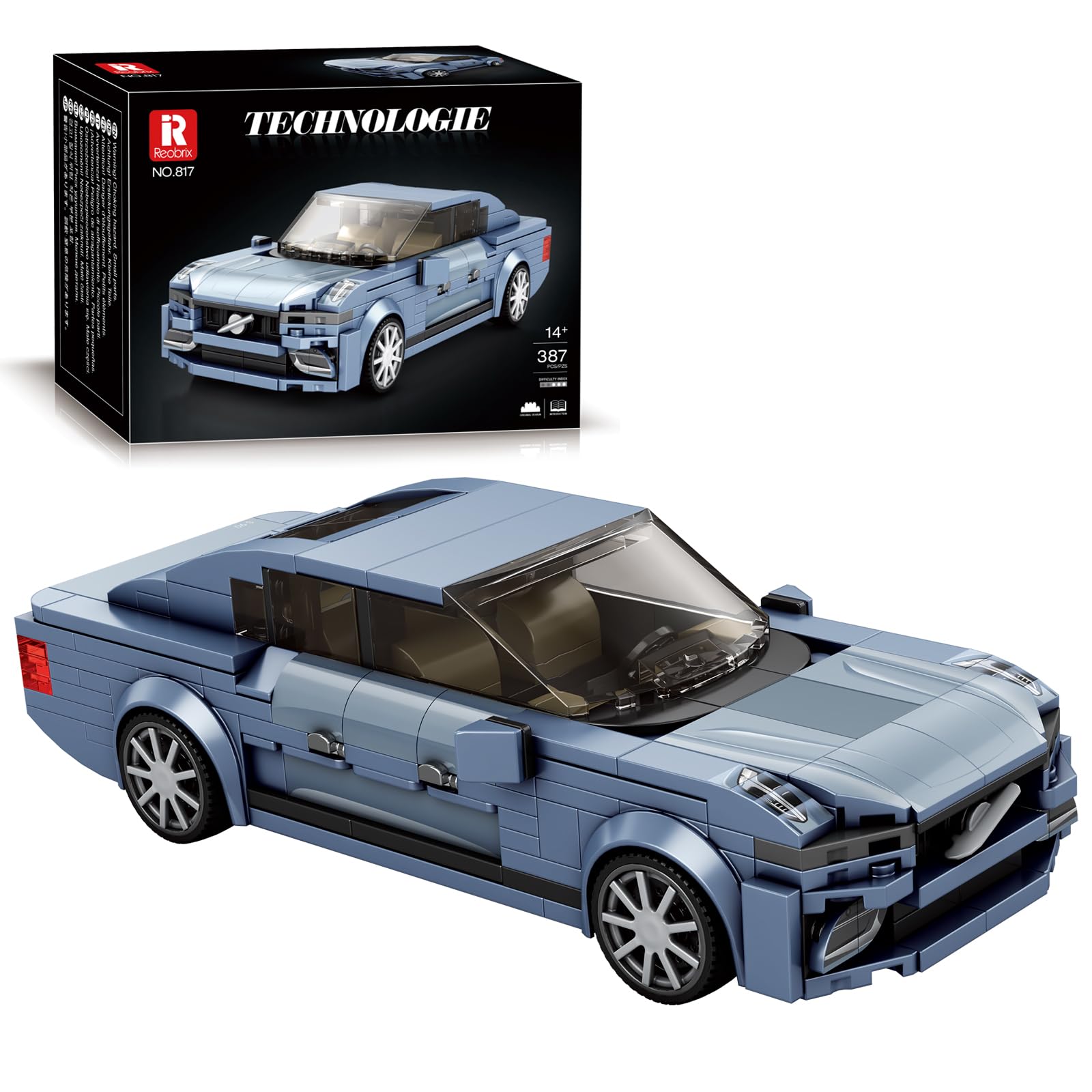 Reobrix 817 Volvo S90 Toy Car Building Blocks, 1:24 Scale Model Car Building Kit, Luxury Car Building Toy for Kids and Adults, Creative Gifts for Boys, 387 PCS