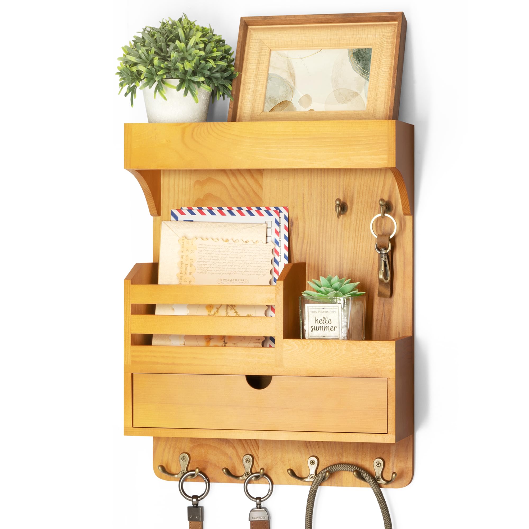 Moderno portachiavi da parete con organizer per cassetti, pratico organizer per posta e chiavi, con 6 ganci resistenti e mensola sospesa da parete, ideale per illuminare l'arredamento della tua casa