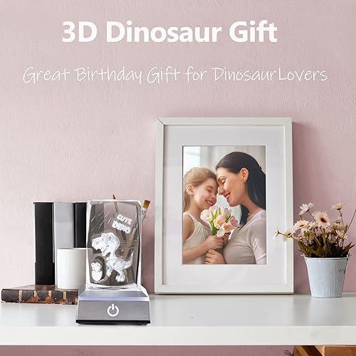 Miniatura 2 de ERWEI Luz nocturna de dinosaurio 3D para hombres y mujeres, figura de cristal grabada, regalo de cumpleaños para niños, amantes de los dinosaurios,