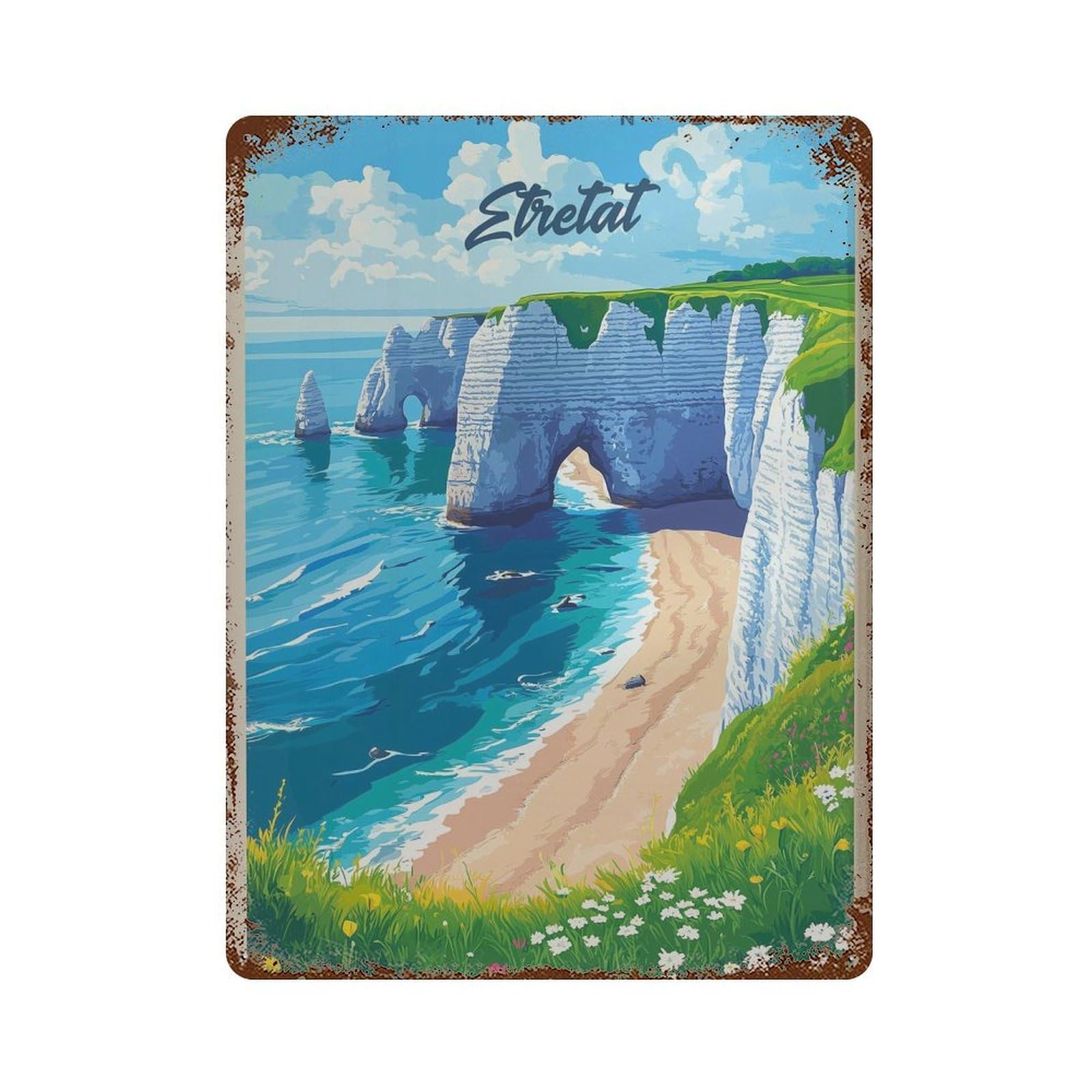 xiaoxiaoshen Etretat Cliffs Travel Normandy Coastal Wall Decor Art Metal Tin Poster Modern Home Decor Art Home Bar Shop Decorations Vintage Sign 40x30cm