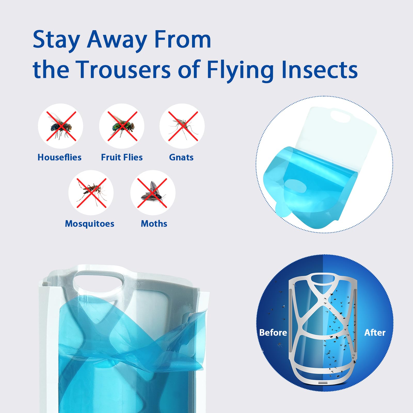 Gideal Fliegende Insektenfalle Innen Plug in Bug Light Catcher Insektenvernichter Mücken Mücken Weiß (2Gerät + 10 Klebekarten)