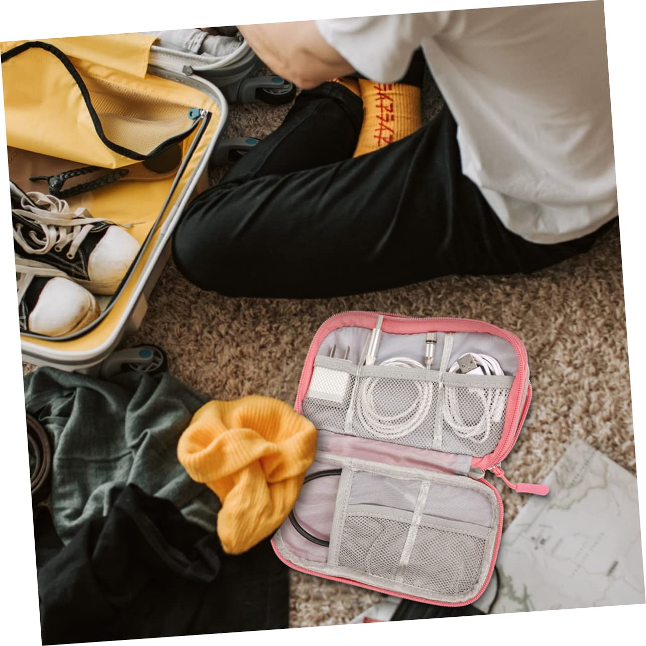 HOMSFOU 2piezas Bolsa Organizadora De Cables para Electrónica Estuche De Viaje y Resistente Soporta Doble Disco Duro Diseño Portátil Asa Almacenamiento para Accesorios De Carga y Datos