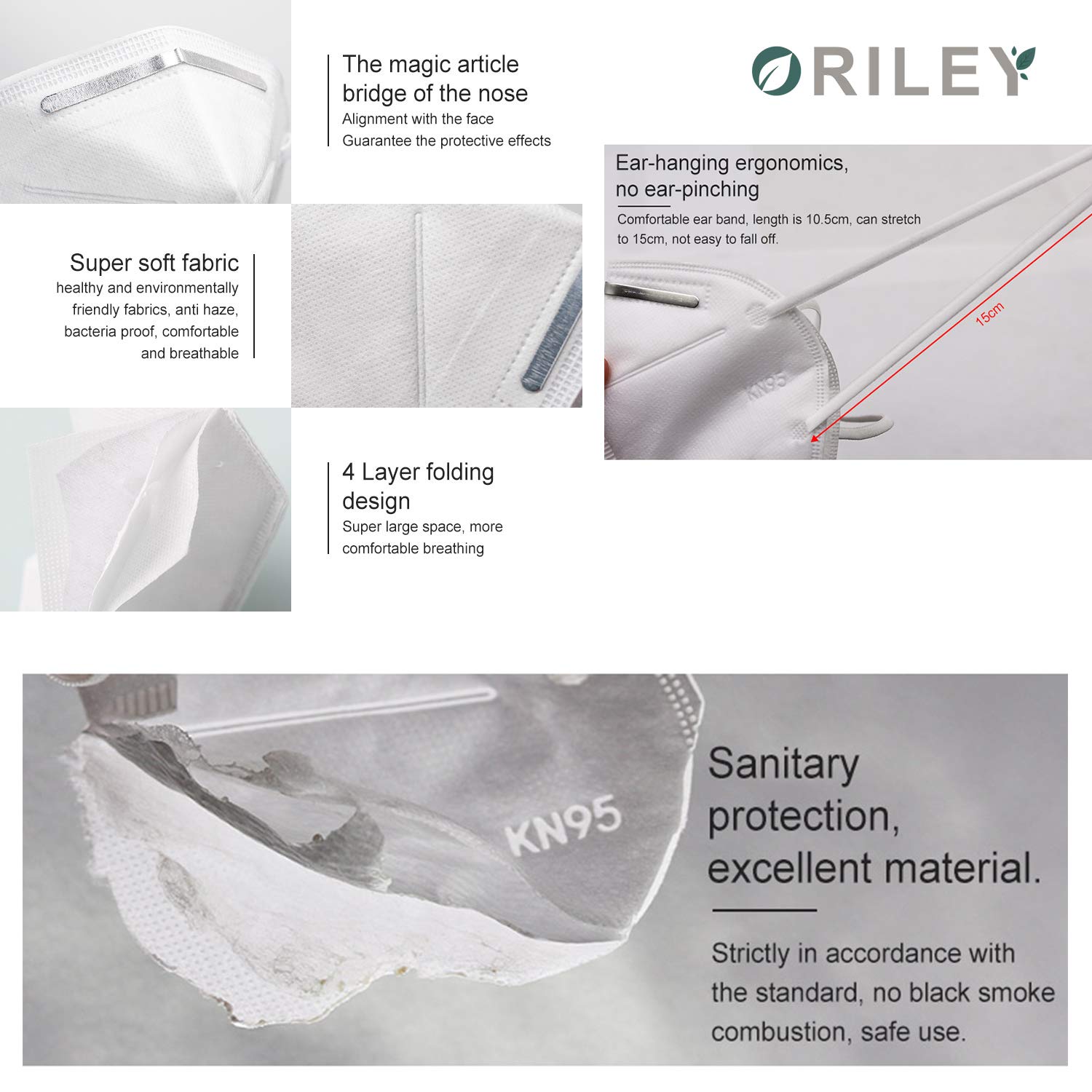 ORILEY K-N95 5 Layer Face Mask with Nose Pin Bacterial Filtration Efficiency(BFE)≥97.7%, FDA-Approved Certified by CE, ISO & GMP (10 Pcs) 3