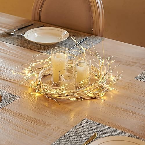 Miniatura 6 de Birchlitland Guirnalda de luces de abedul de 6 pies, 48 LED, funciona con pilas, ramita iluminada con temporizador para decoración de chimenea de