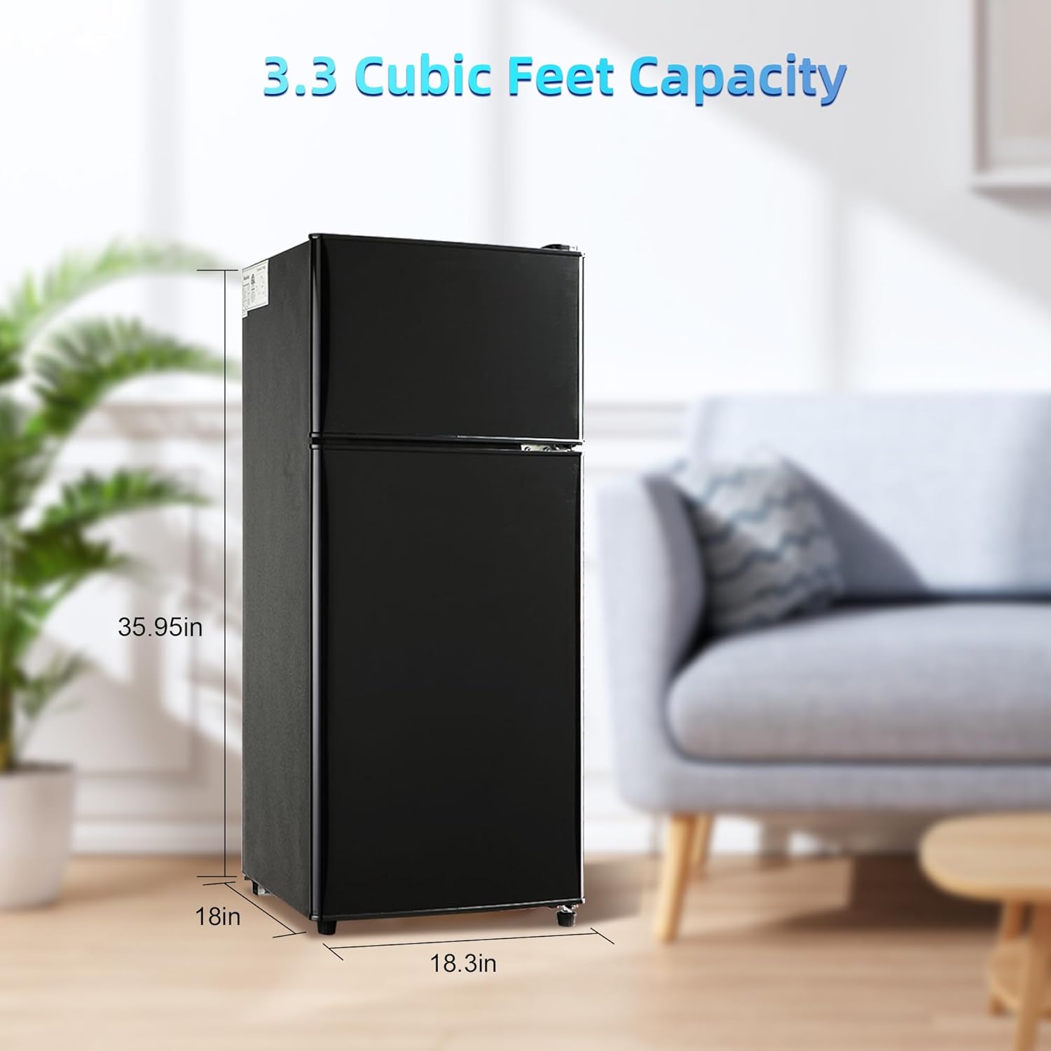 3.3 Cu. Ft. Mini Fridge with Freezer, Compact Refrigerator with Adjustable 7-Level Thermostat, Dorm Fridge for Kichen, RV, Office, Apartment, Black Black 3.3 Cu. Ft