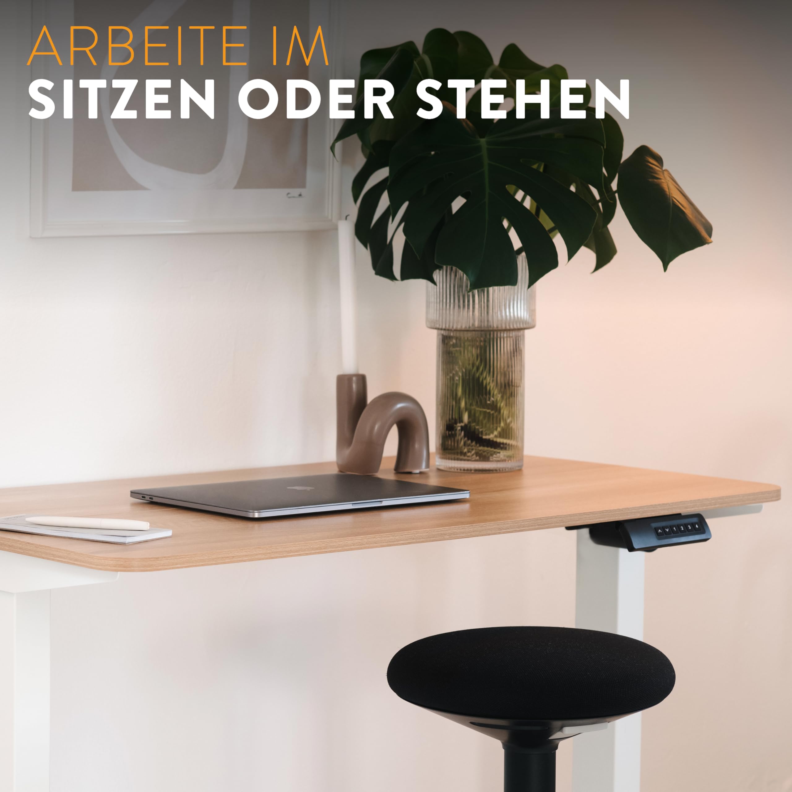 boho office® Elektrisch höhenverstellbarer Schreibtisch - 4 Speicherplätze und FSC-zertifizierter Tischplatte mit abgerundeten Ecken, UDESK Weiß/Schwarz