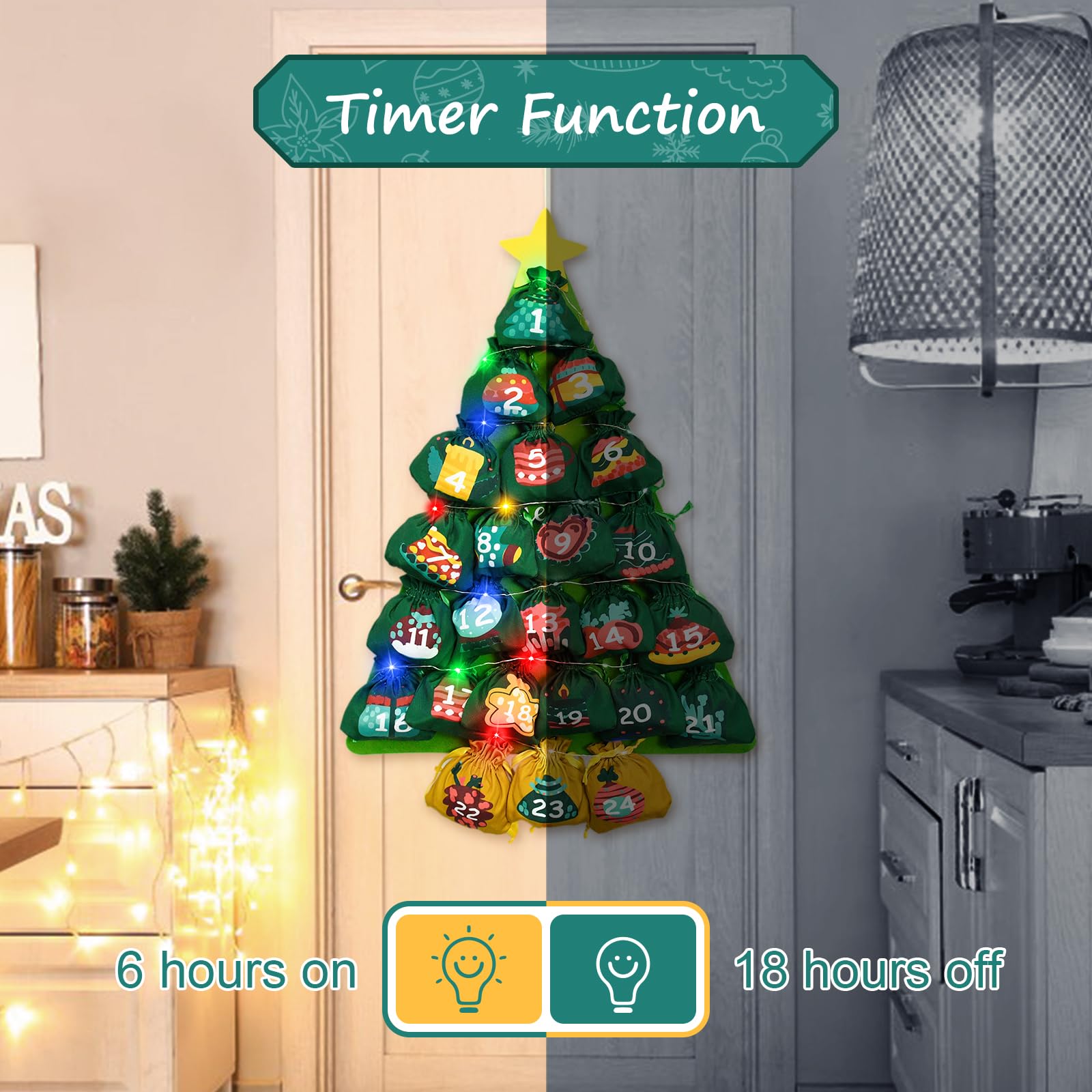 cshare Calendarios de Adviento con bolsillos, árbol de Navidad