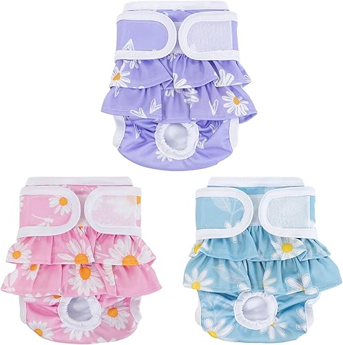 NOYAL Pañales lavables para perros hembra reutilizables de alta absorción a prueba de fugas con patrón de rosa paquete de 3