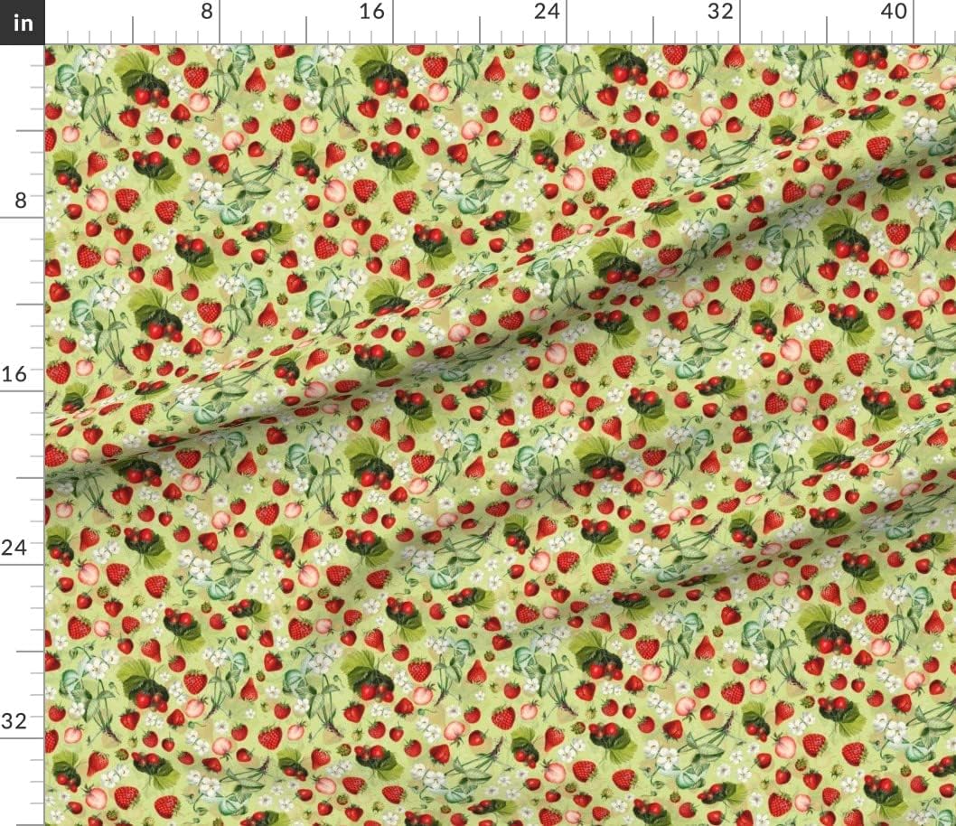 Spoonflower Fabric - Antique Watercolor Strawberry Flower Meadow Printed on Petal Signature Cotton Fabric by The Yard - Sewing Quilting Apparel Crafts Decor