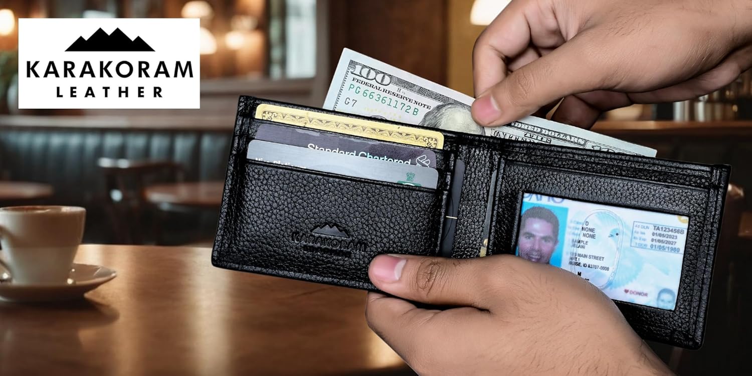 KARAKORAM LEATHER Slim BiFold Wallet for Men | Premium Cowhide Leather | Artisan Made | RFID Blocking | 12-14 Cards with 2 Quick Access Slots | Front Pocket Everyday Carry (Midnight Black) - Image 2