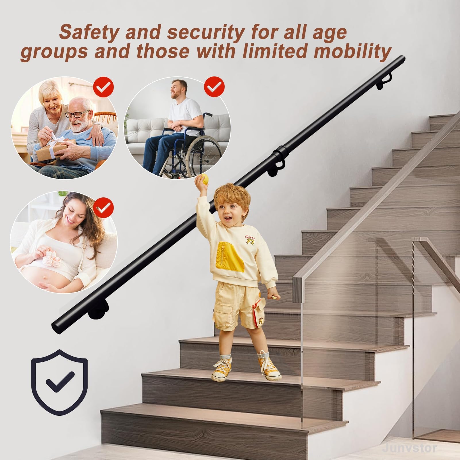Barra di Sicurezza a Parete per Scale, Supporto per soppalco e terrazzo, Design Antiscivolo, Facile Installazione, Ideale per Anziani e Persone con disabilità.