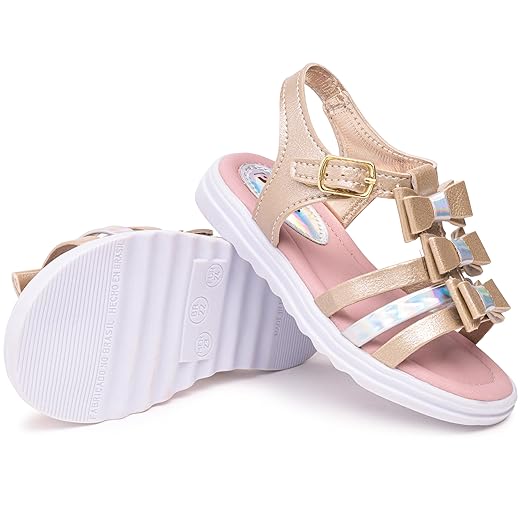 Sandália Infantil Menina Moda Princesa Laços, Branca, Rosa, Ouro, Leve e Confortável, 20 ao 27