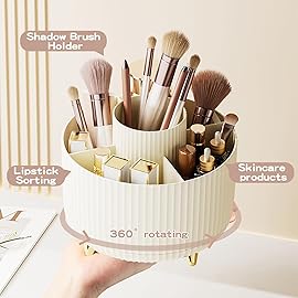 fanado 360 Rotate Makeup Brush Holder Organizer, Makeup Organizers Countertop, Makeup organization and Skincare Storage for Vanity, Desktop, Bathroom (Ivory)