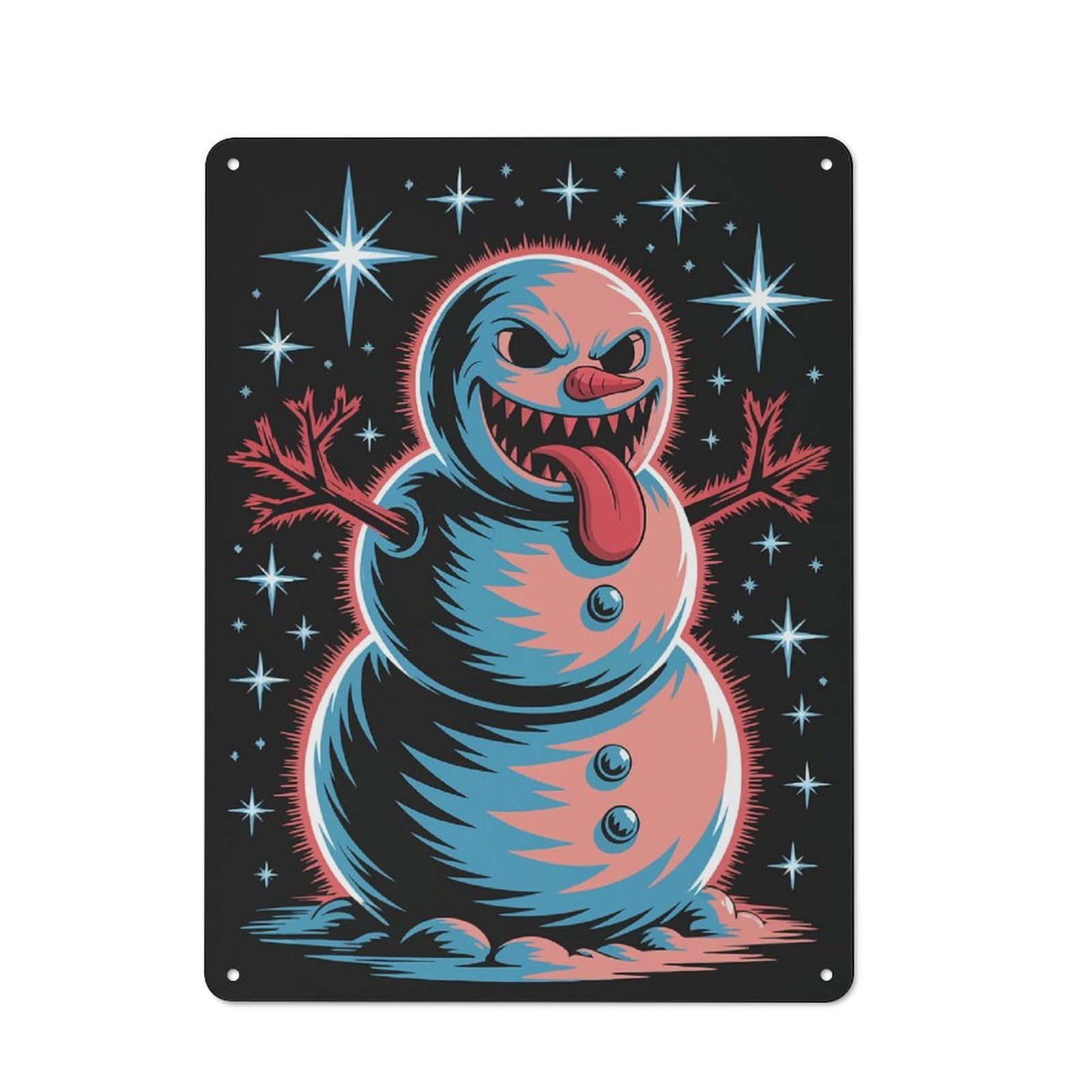 Junmoney Evil Snowman With Stars 40X30cm Industrial-Style Tin Sign With For Hallway Wall, A Metal Wall Feature For A Newly Arranged Hallway