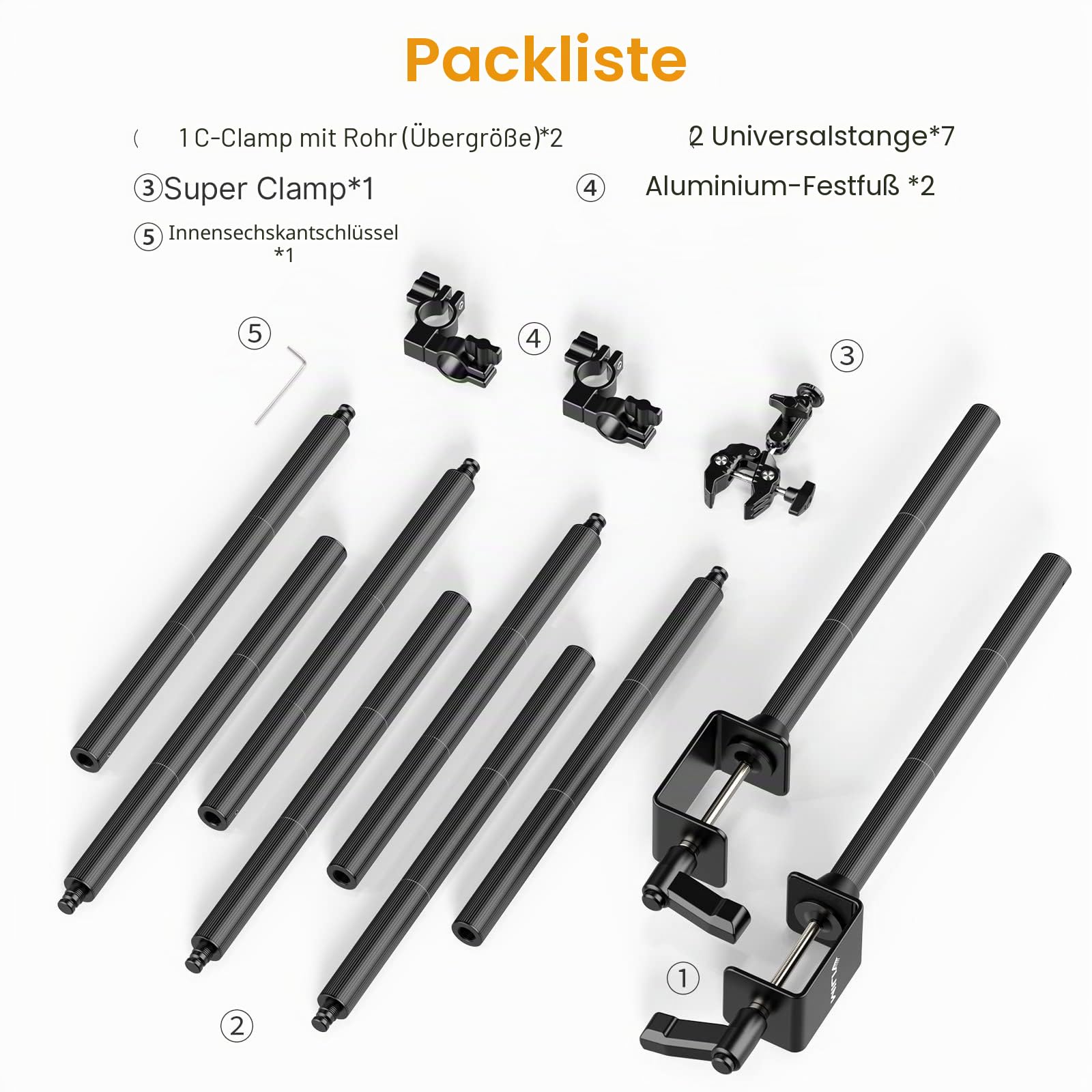 JUSMO LS15 Pro Kamera-Schreibtischhalterung, Aluminium, Überkopf-Kamera-Halterung, Tisch-Multi-Gerätestange zur Montage von magischen Armklemmen, DSLR, Kameras, Telefon, Licht, Mikrofon, Streaming