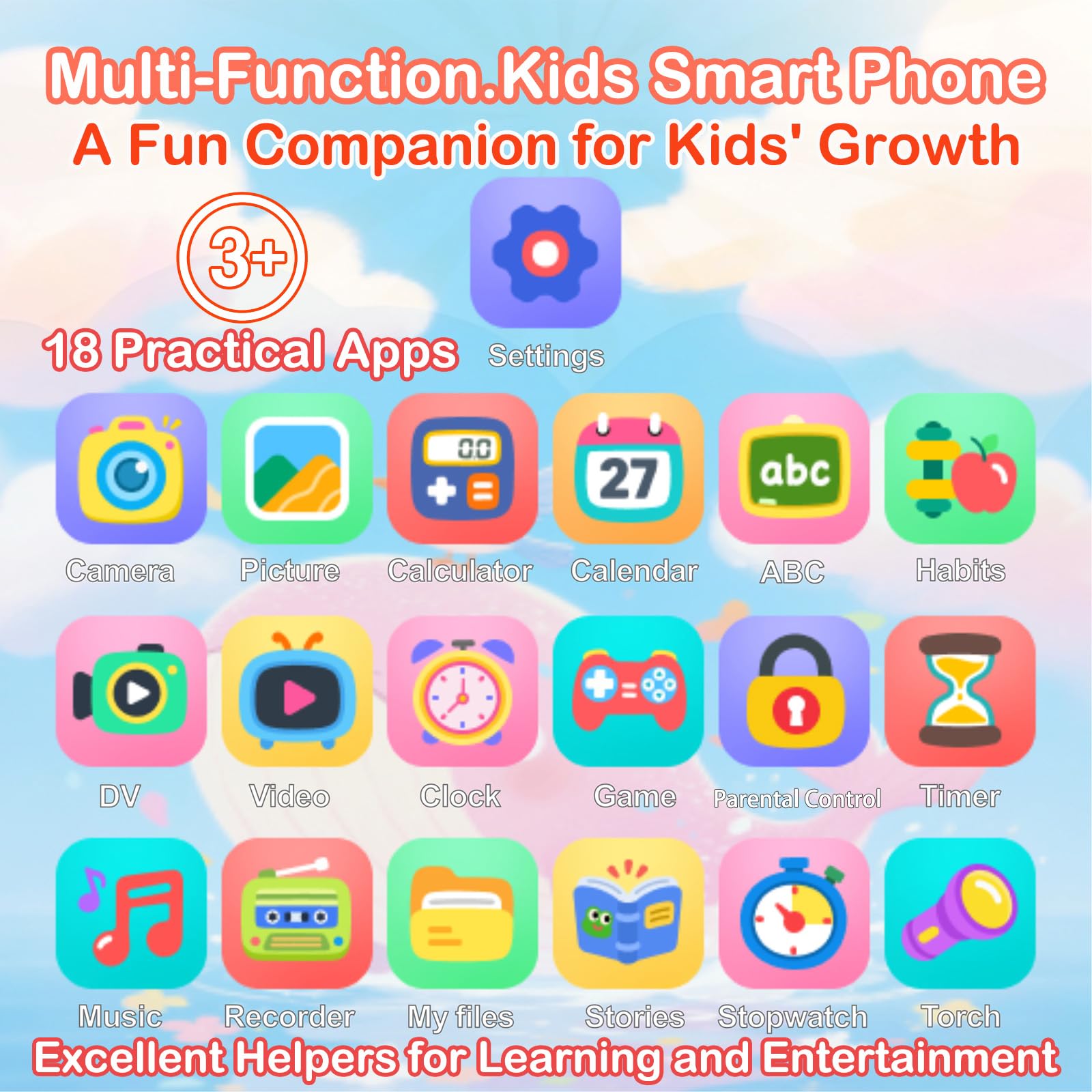 Smart Phone per bambini,regalo di compleanno di Natale per Ragazzi dai 3 ai 10 anni giocattoli per bambini,telefono cellulare,touchscreen da 3 pollici per imparare a giocare con doppia fotocamera