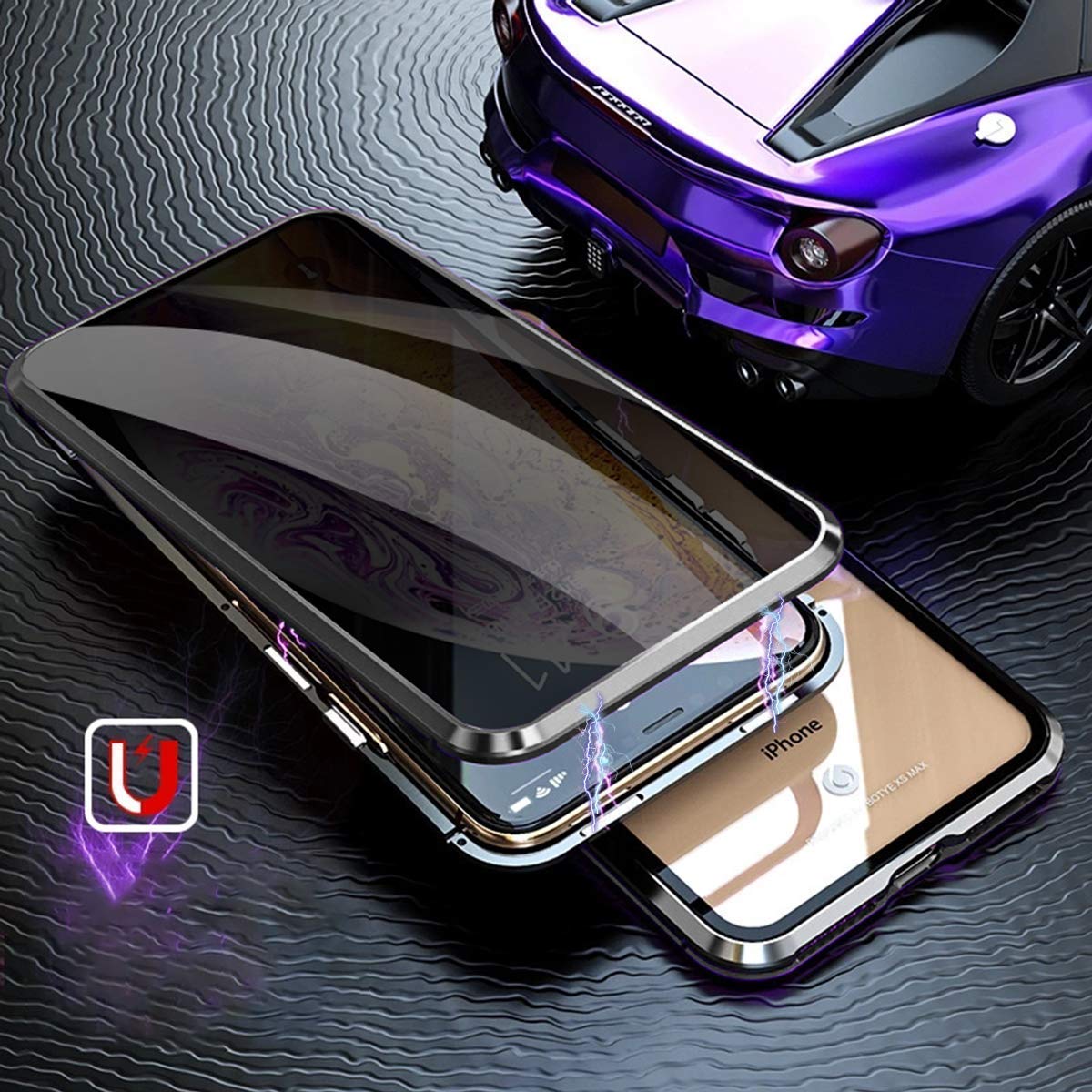 Cover Per IPhone XS Max Con Protezione Privacy, Vetro Temperato Magnetico 360° E Paraurti In Alluminio