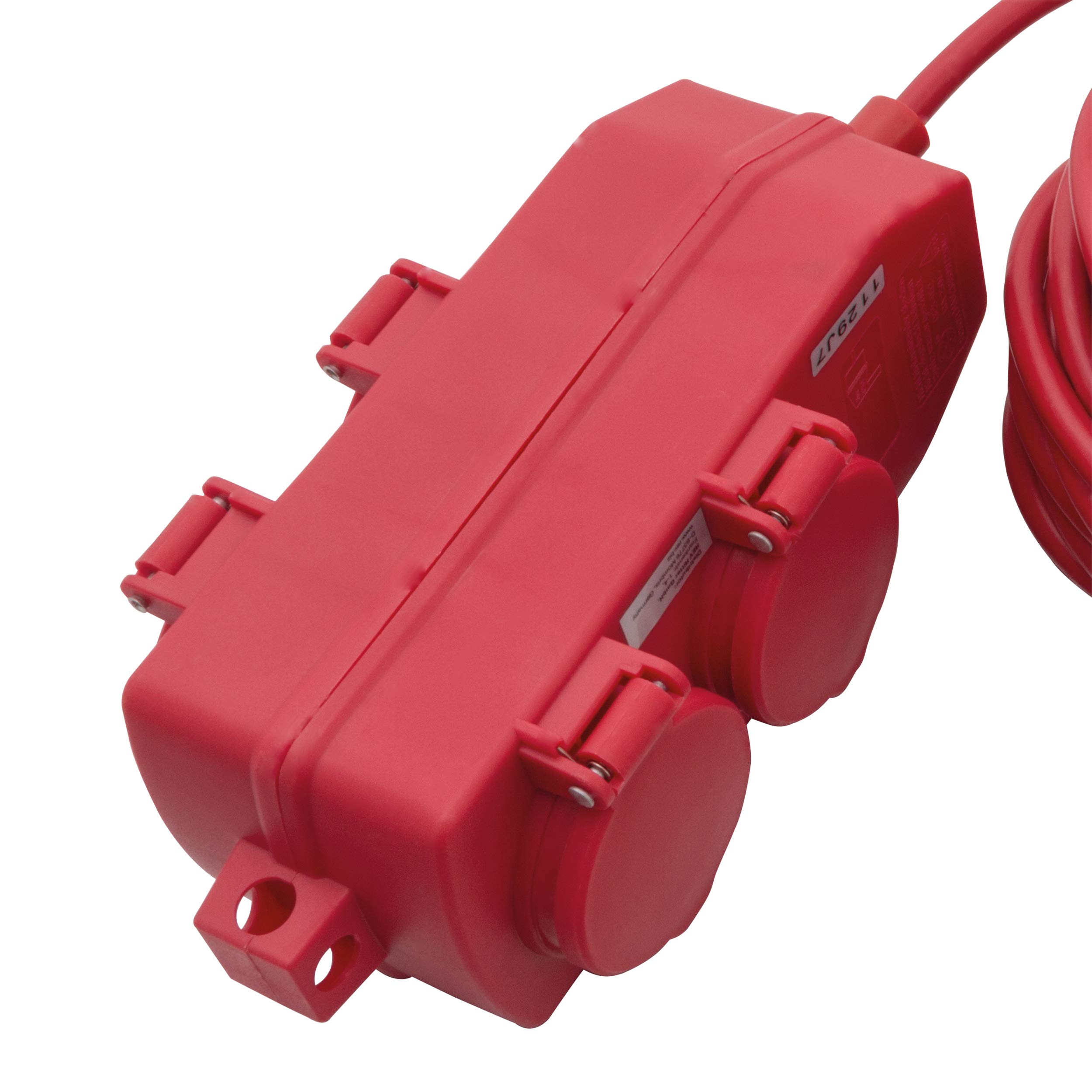 REV Verlängerung 4fach, Verlängerungskabel Outdoor, IP44, 10m, 3680W, rot