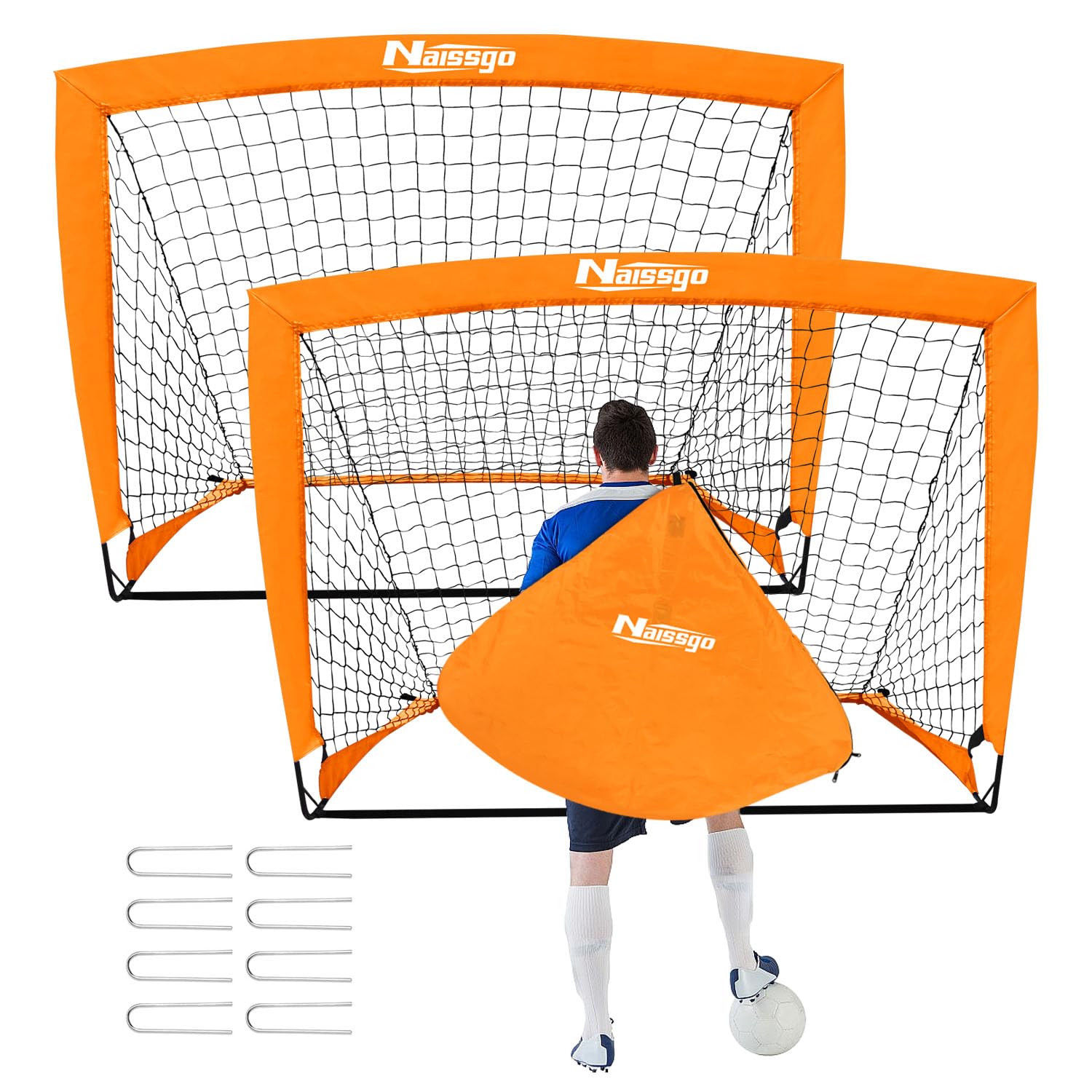 Set of 2 Children's Football Goals, Pop Up Soccer Goals, Foldable Football Goals for Garden, Park, Beach
