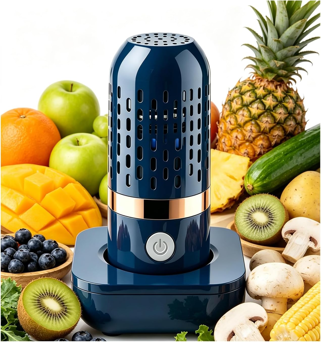 PurePod Produce Cleaner - Wireless Rechargeable Fruit & Vegetable Purifier with Ultrasonic OH-Ion, Portable Washer for Produce, Meat & Seafood, 2-Hr Battery for 25+ Uses (Blue)