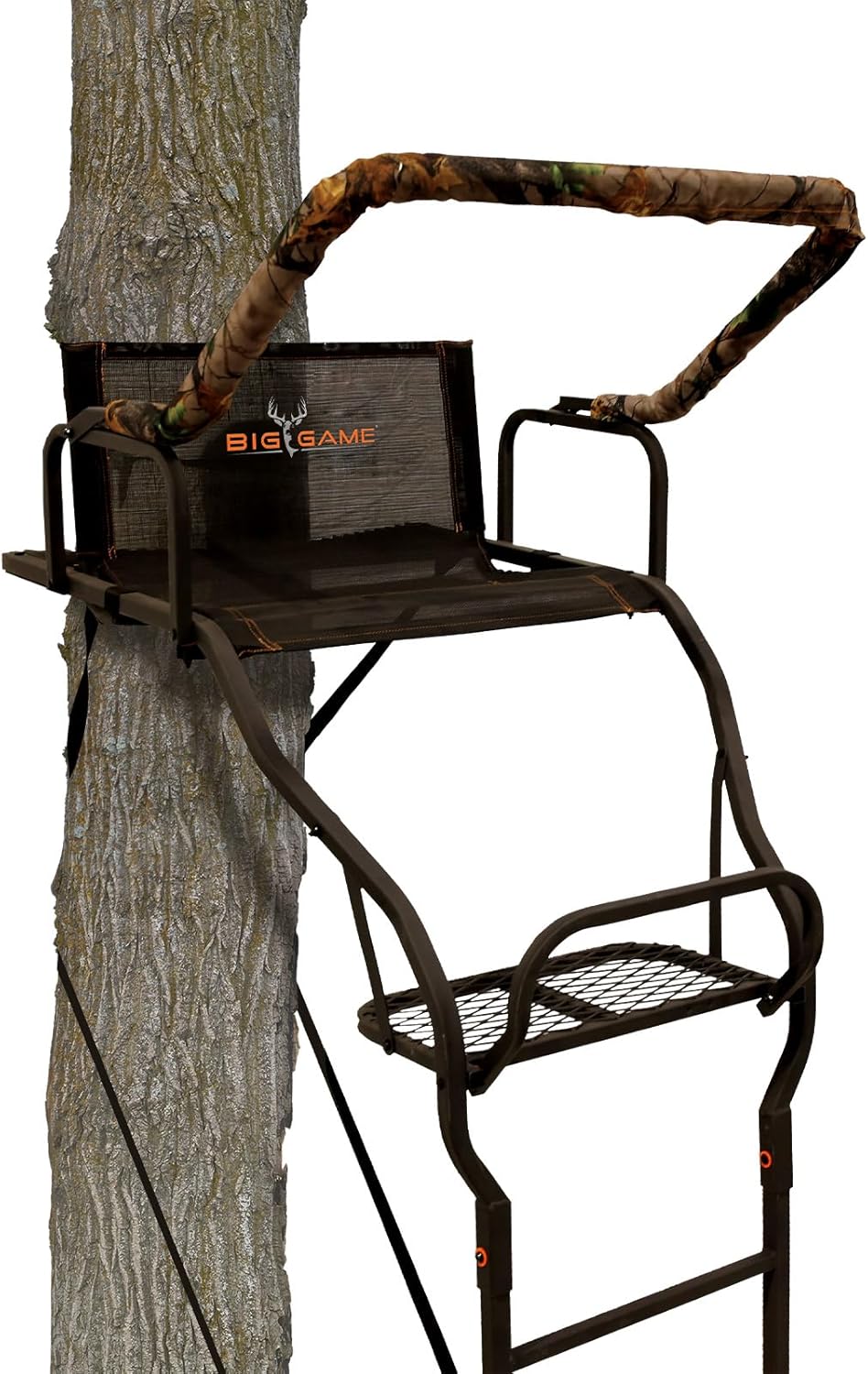 Big Game Warrior Elite Ultra-Wide Ladder Whitetail Deer Elk Mule Above Hunting Outdoors Flex-Tek Seat 17' Tall 1-Person Tree Stand