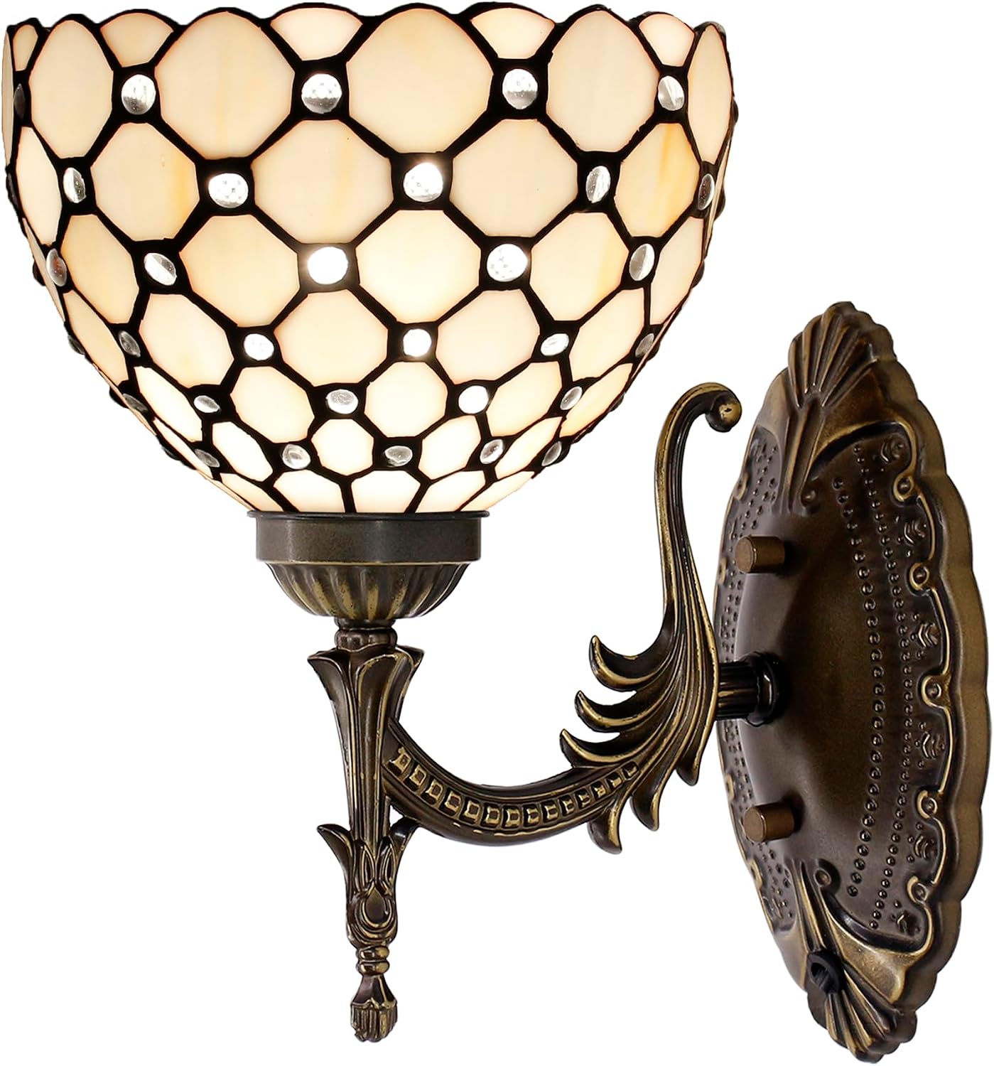 Tiffany Wall Sconce Lamp Plug in 8X10.5X11 Inch Stained Glass Wall Light Mount Fixture for Hallway Bedroom (Cream Dragonfly Style)