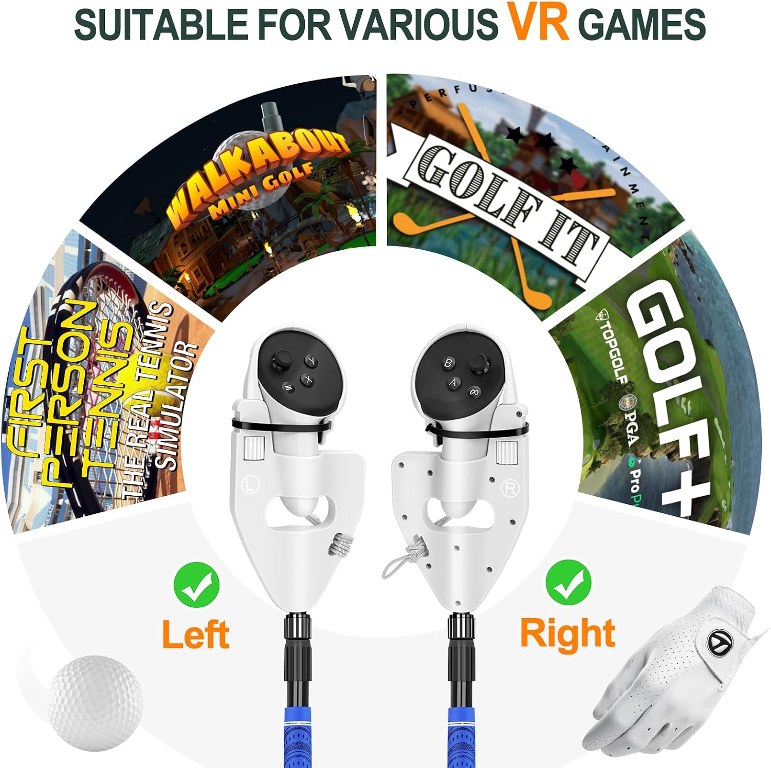 VR Golf Club Compatible with Meta Oculus Quest 3S/3 Accessories, Retractable Golf Club Handle Attachment for Holding VR Controller, Realistic VR Golf Grip Accessory, Enhance Golf Games-(Blue)
