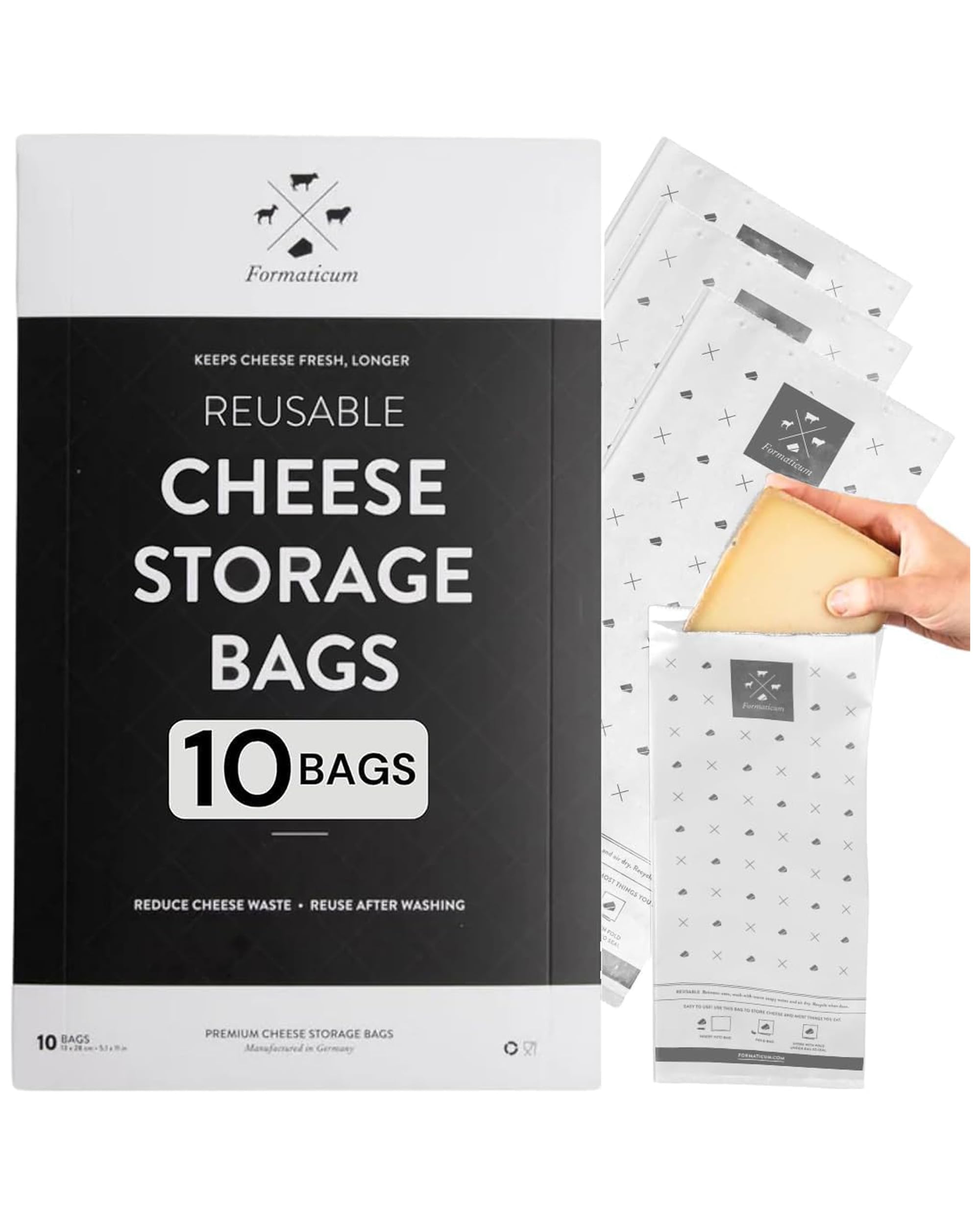 Formaticum Lot de 10 sacs de rangement réutilisables pour fromage, sandwichs et charcuteries 12,7 x 27,9 cm