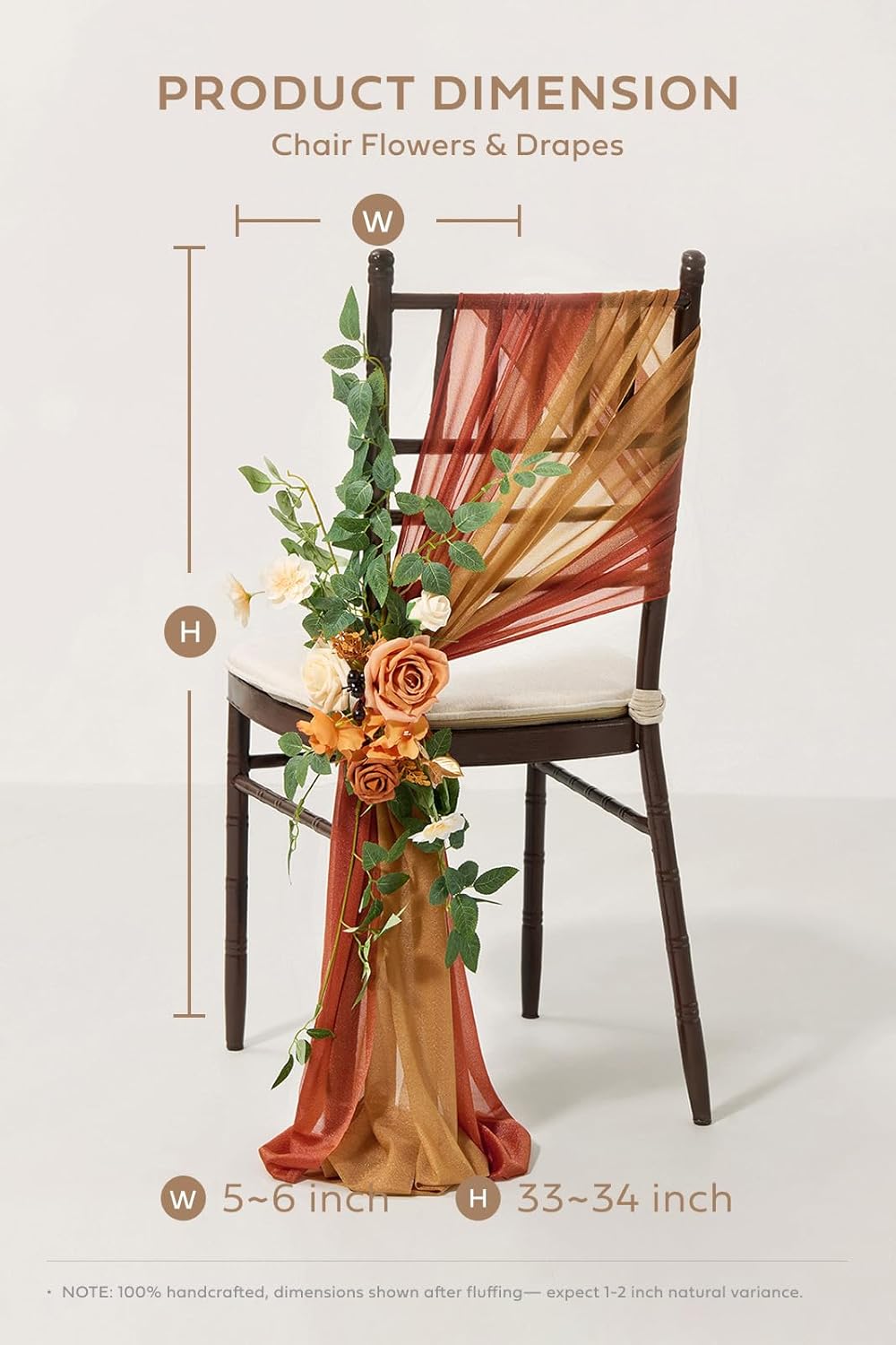 Ling's moment 8 Fall Wedding Chair Decorations Aisle Pew Church Artificial Flowers Greenery Swag Sunset Terracotta Orange Bench Ceremony Reception Floral Rose Arrangements Party Outdoor Decorations