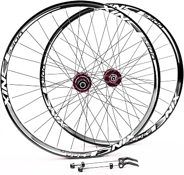 Mountain Bike Wheelset For AM/XC 26/27.5in Aluminum Alloy Rims Disc Brake Quick Release 100/135mmm 120 Clicks 32H Hubs For 7/8/9/10/11/12 Speed CassetteB-Red,26''