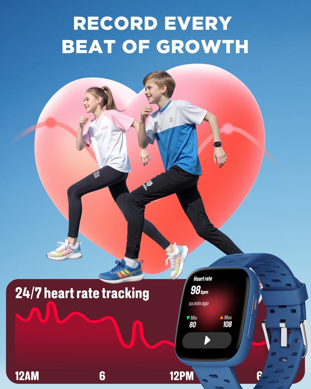 BIGGERFIVE BW03 Smartwatch displaying 24/7 heart rate tracking