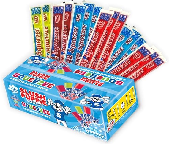 Slush Puppie Squeezee Ice Pops 50 x 60ml (Pack of 5-250 Total Liquid Ice Lollies), Assorted Retro Fruit Flavours Summer Event Supply -