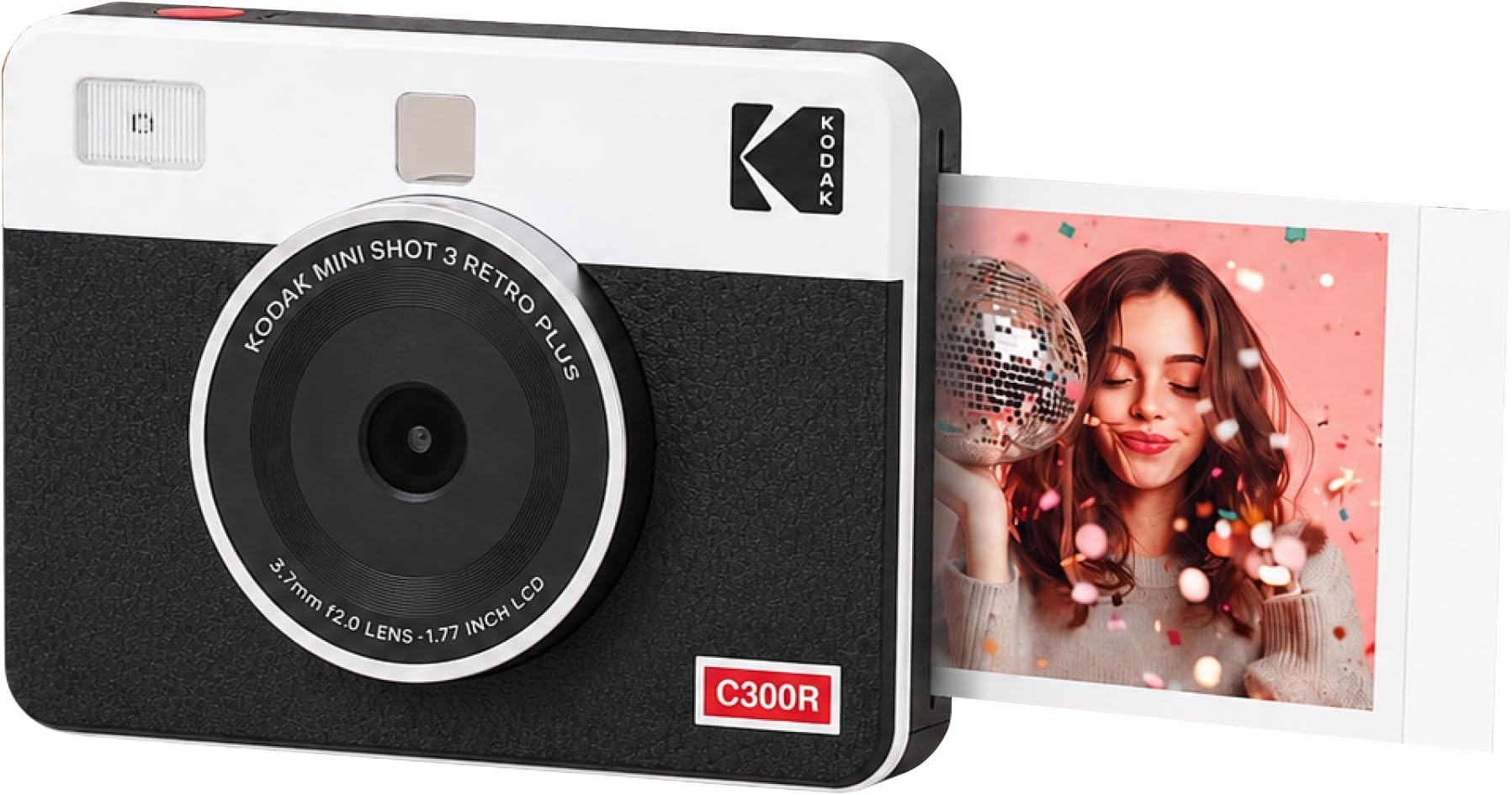 KODAK Mini Shot 3 Retro 3x3 Instant Camera, Photo Printer, 8 Sheets, White | Bluetooth, iPhone & Android Smartphone Compatible, 13MP Camera, Retake Before Printing, Water, Fingerprint & Fade Resistant