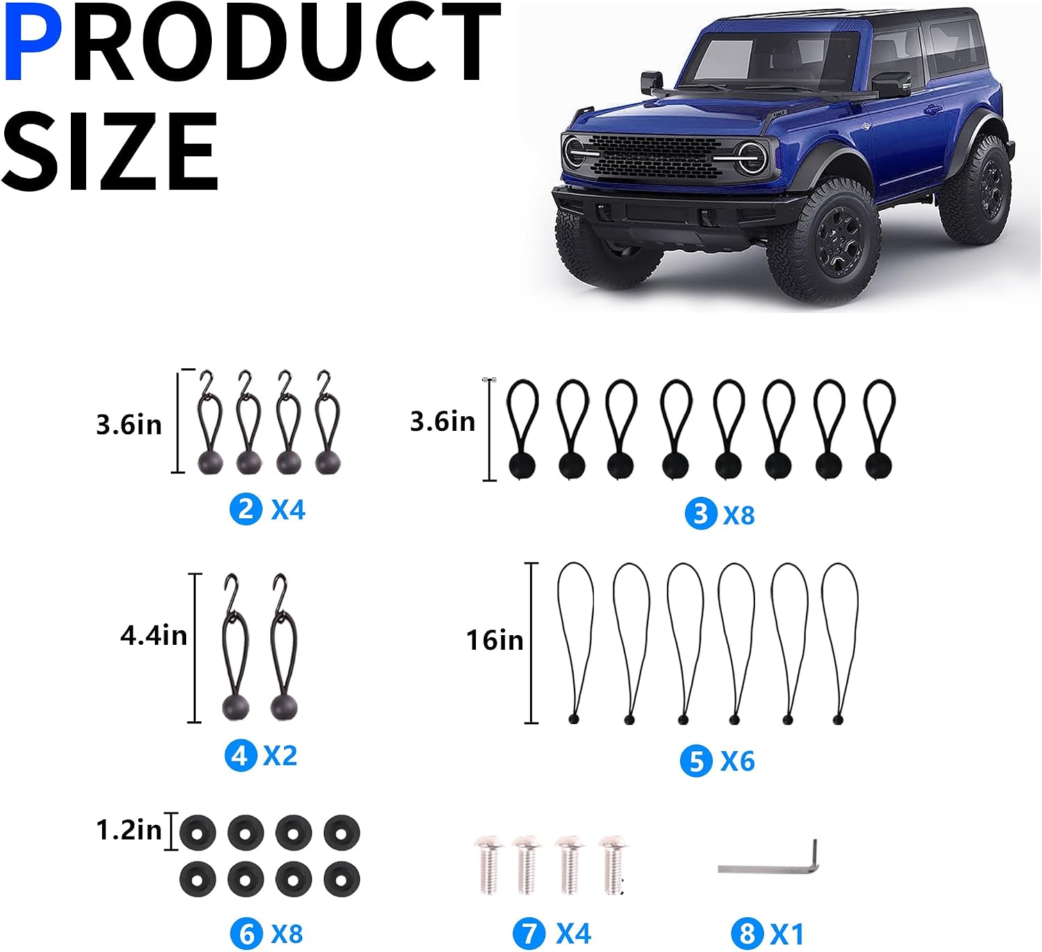 sukemichi for Bronco Sunshade Replacement Bungees, Includes 20 Bungees, 8 Round Fastener, 4 Screws, 1 Allen Wrench, Compatible with 2021+ Ford Bronco Accessories 4 Door