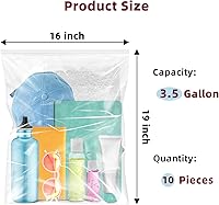 Vista 2 de Bolsas de almacenamiento con cierre de cremallera de plástico Yotelab de 3.5 galones, Bolsas de almacenamiento transparentes reutilizables de 16x19